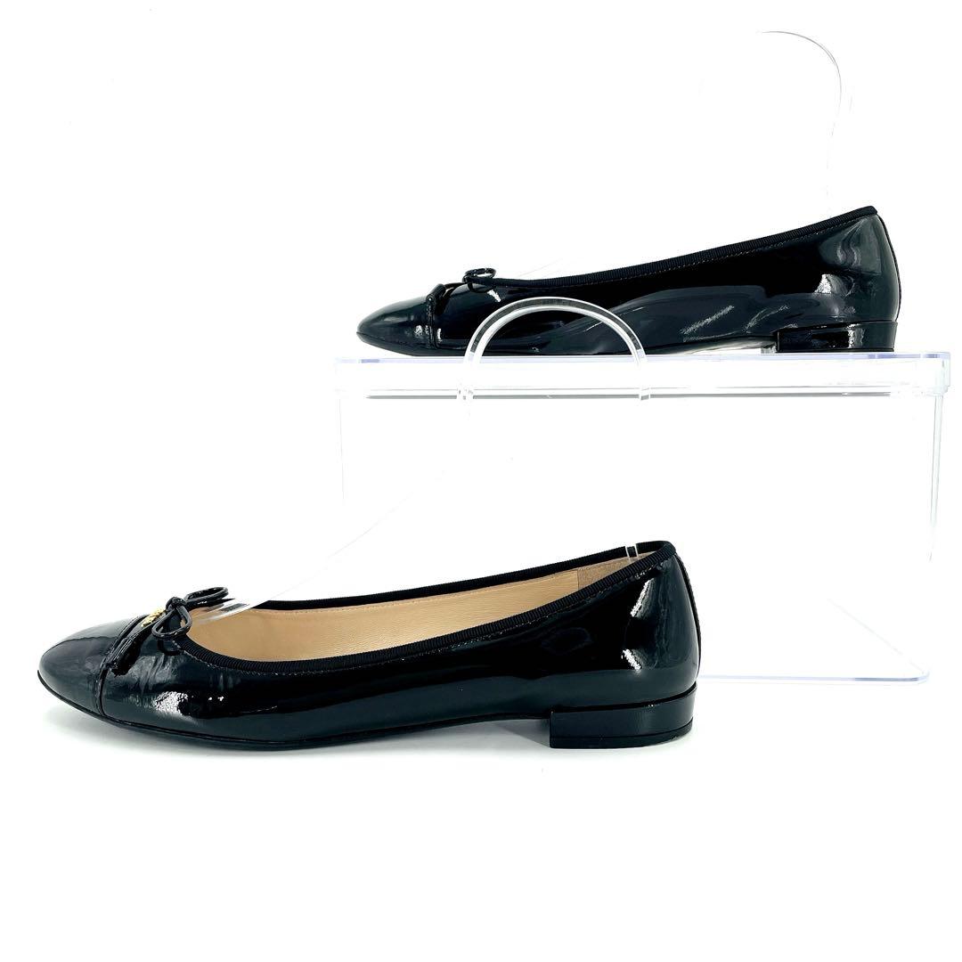 極美品 正規品 プラダ フラットシューズ バレリーナ リボン 24㎝相当
