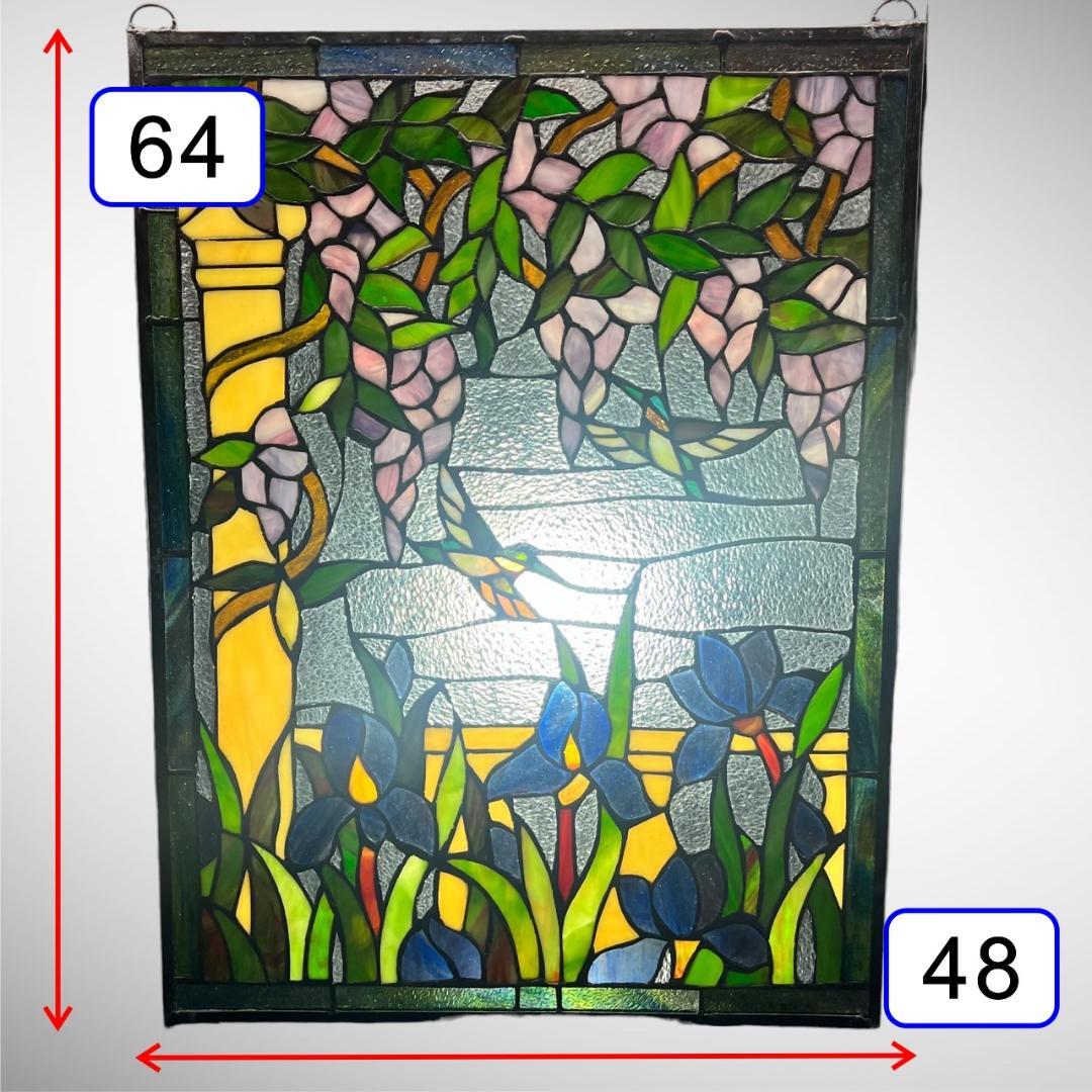西洋アンティーク　大　ステンドグラス　縦　54cm×横　35cm 色々なガラスが使われた縦長のステンドグラス イギリスアンティーク