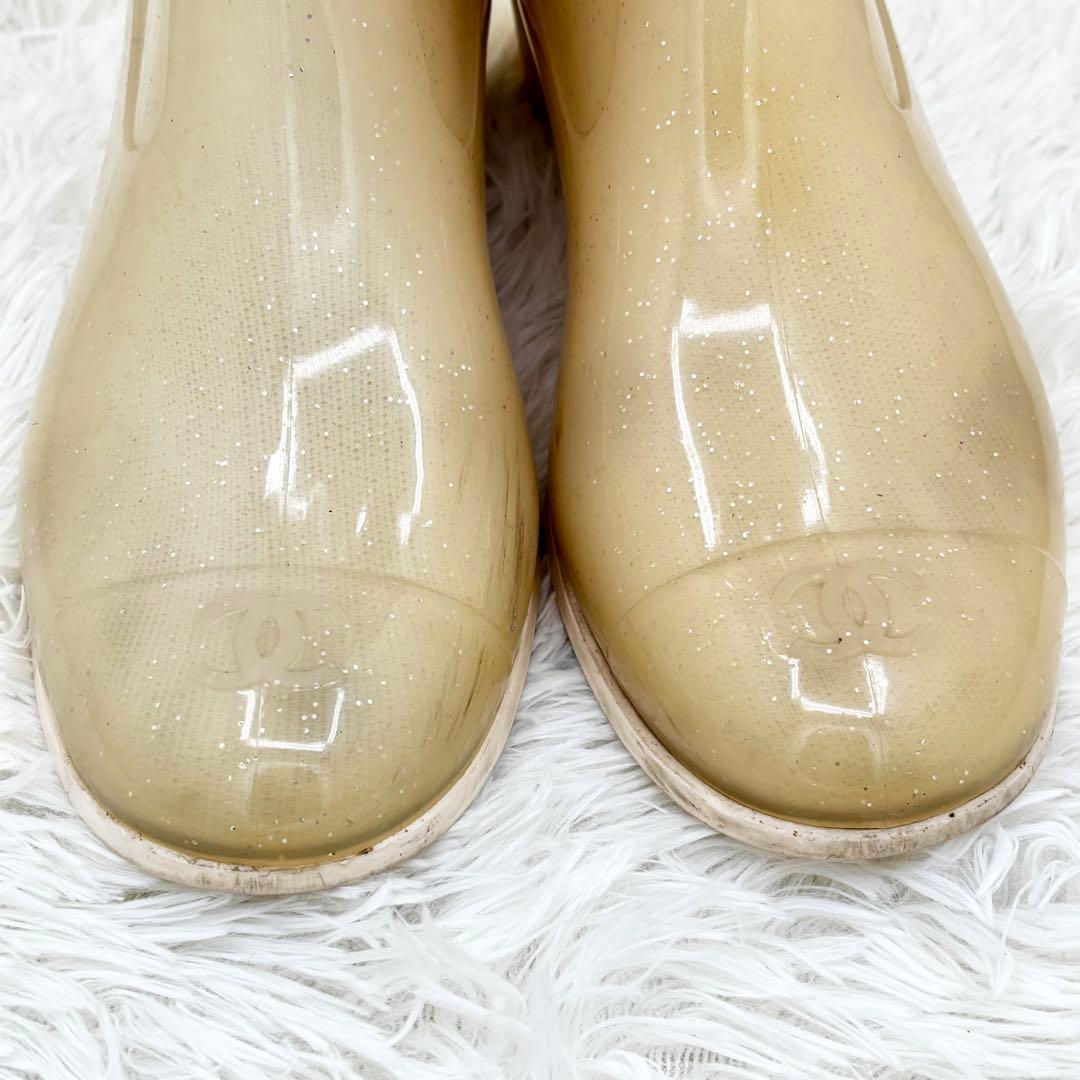 CHANEL レインブーツ カメリア ホワイト ココマーク シャネル 長靴 38