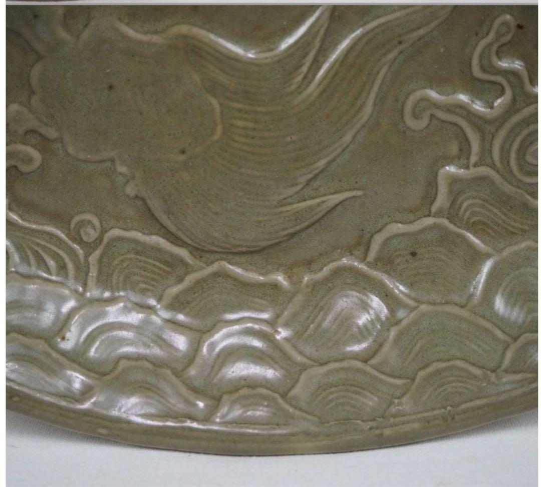 送料無料　【金富士】天龍寺青磁亀文皿　19×11.5ｃｍ　③