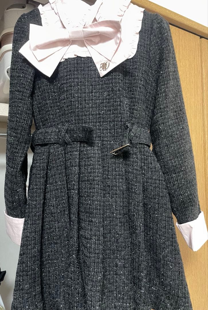 ハニーミュウ honey mewビッグリボンツイードプリーツワンピース XS