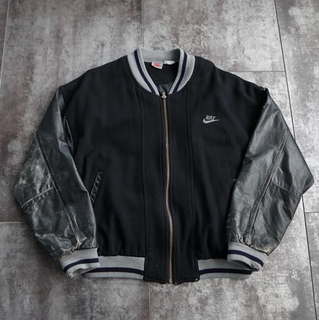 レア NIKE 90s スタジャン 袖レザー ブラック 刺繍 - メルカリ