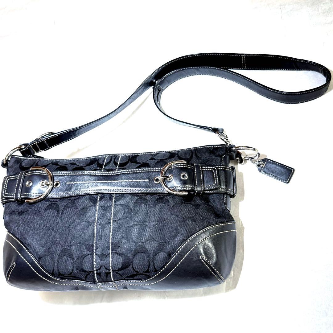 COACH ワンショルダーバッグ ソーホー 黒 シグネチャー ベルト - メルカリ