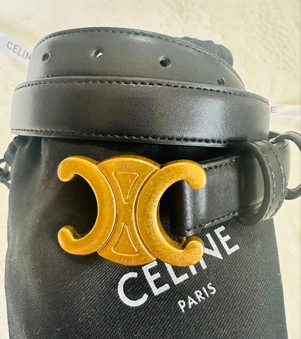 CELINE ブラックレザー ベルト ゴールドバックル 90 - メルカリ