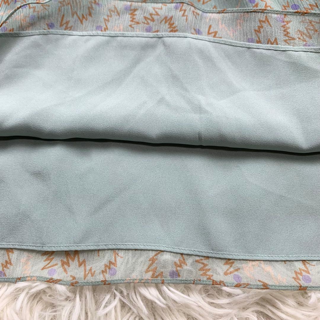 新品 COACH コーチ シルク100% シフォンワンピース 総柄 グリーン系