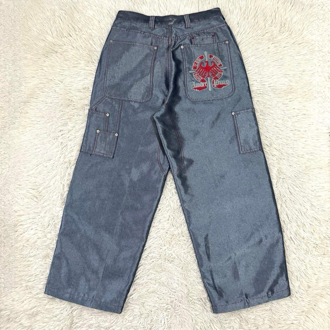 00s archive Y2K 刺繍 光沢 バギーデニム バギーパンツ 極太 - メルカリ