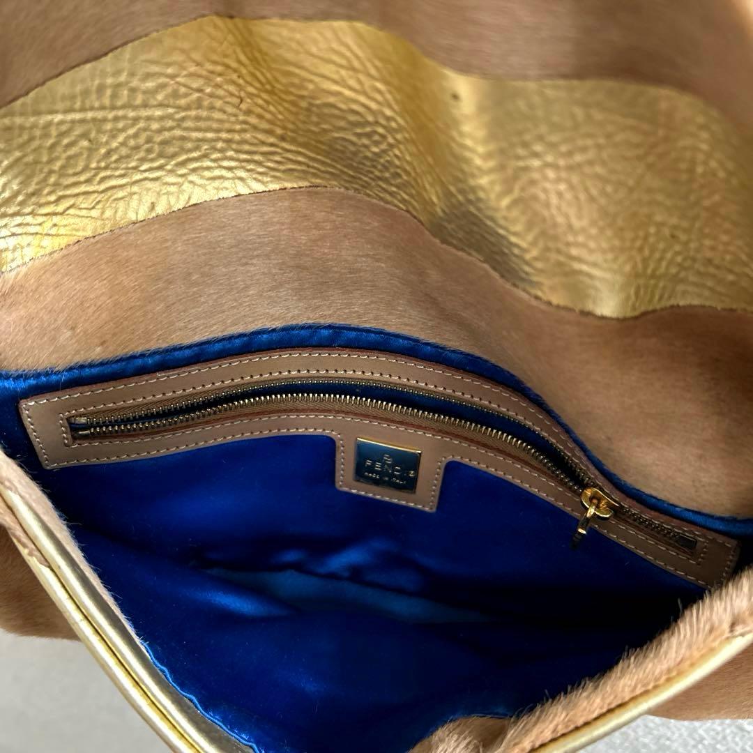 希少✨ FENDI フェンディ バゲット ハンドバッグ ハラコ×ゴールド