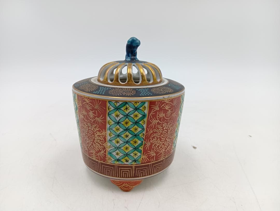 九谷焼 秀波作 香炉 三つ足 青色獅子 陶器 - メルカリ