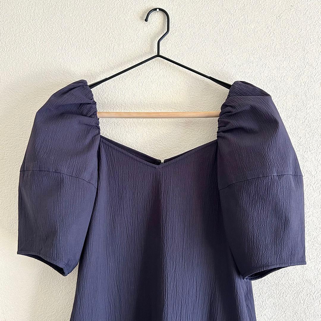 VERMEIL par iena パフスリーブワンピース ネイビー 日本製 - メルカリ