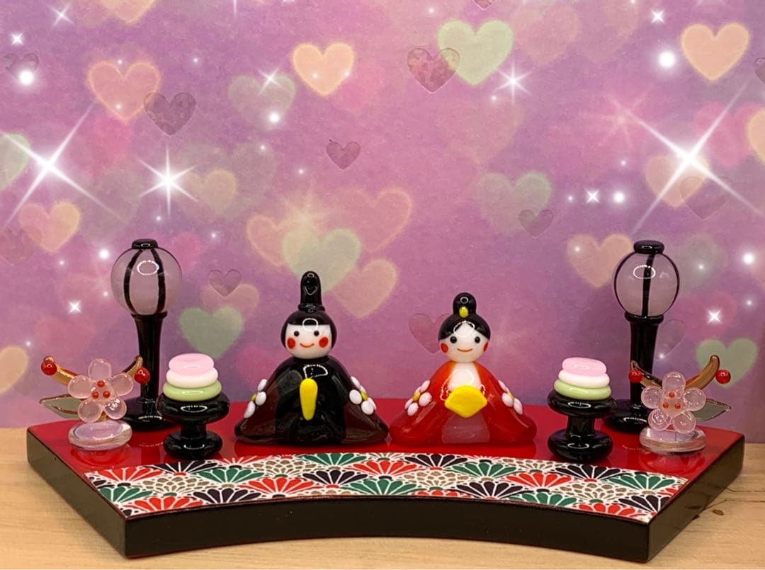 可愛い*°♡満開花ざかり雛☆ミニチュア ガラス細工☆ひな祭り 桃の節句