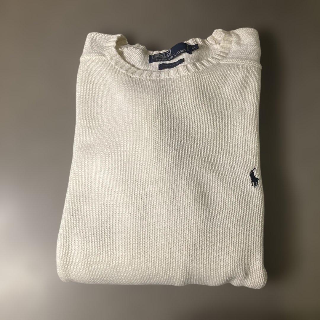 90sポロラルフローレン 刺繍ロゴ ホワイト コットンニット 正規代理