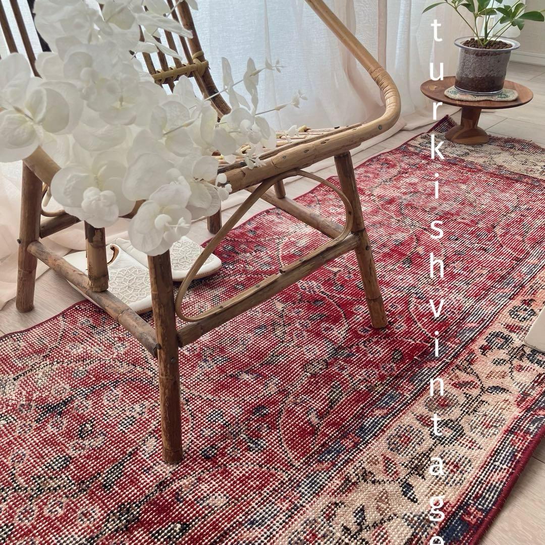 レッド64×222フローラル　ミルキー　ランナー　ロング　トルコヴィンテージラグ レッド64×222フローラル ミルキー ランナー ロング トルコヴィンテージ