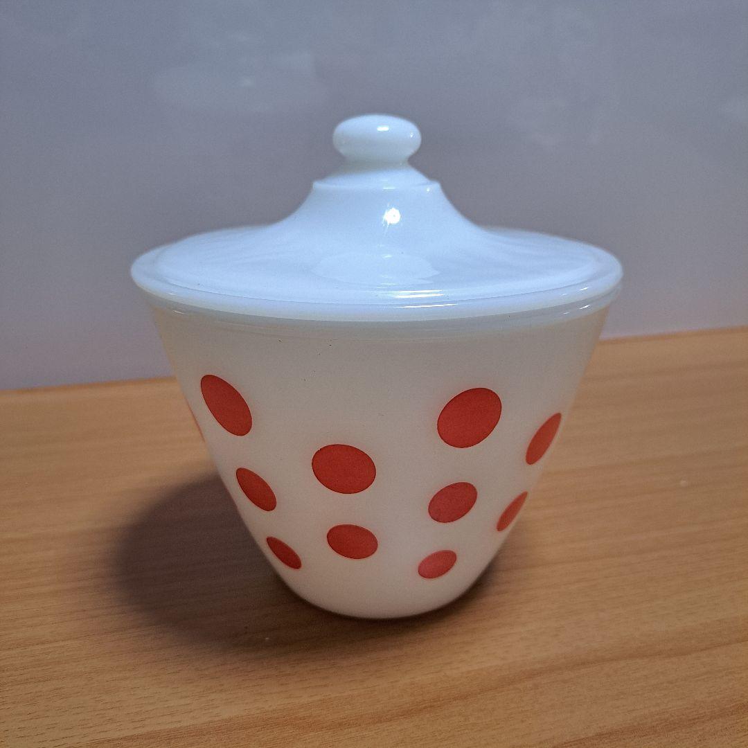 ファイヤーキング　Fire King　グリースジャー　ドット　赤　ヴィンテージ スタッキングマグ ローズ 赤 Fire-king ファイヤーキング（1960中