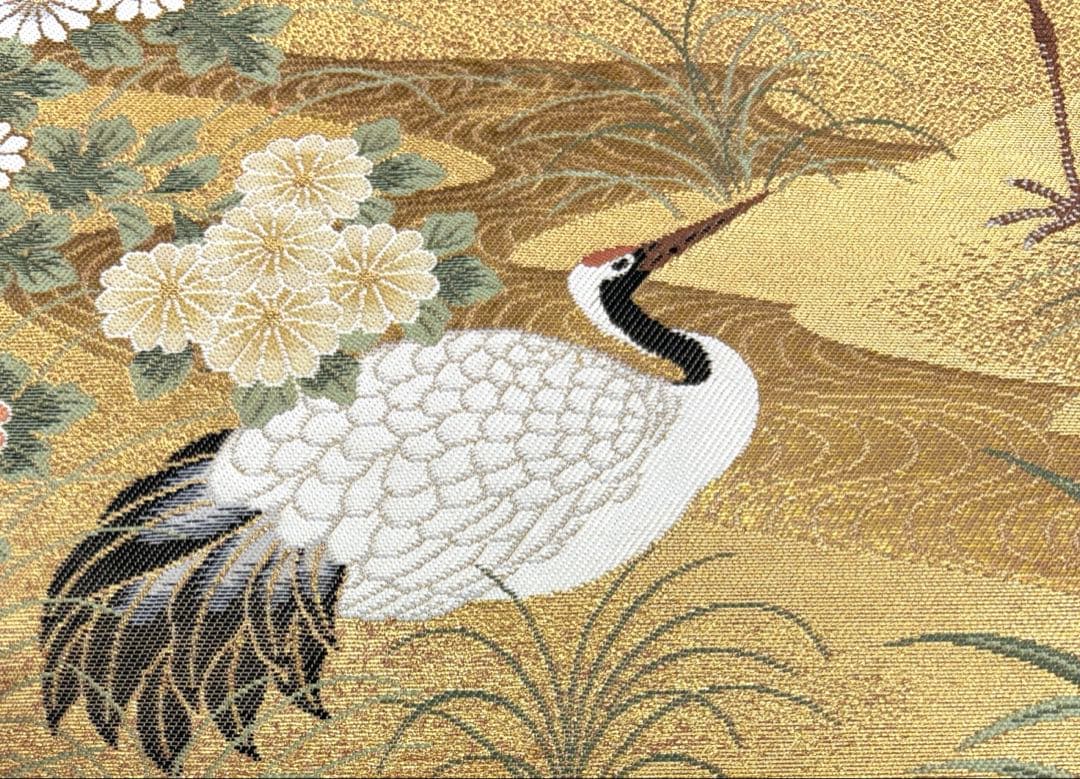 西陣　長嶋成織物　袋帯　瀞金錦 本金箔 寿鶴遠山文　正絹《ふ339》江戸小もーん