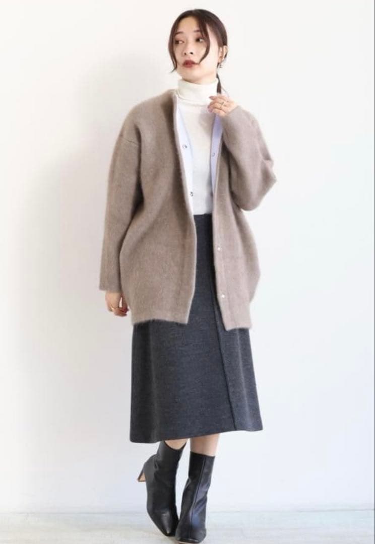 ELENDEEKラクーン混ダブルフェイスニットカーディガンバイカラーコート