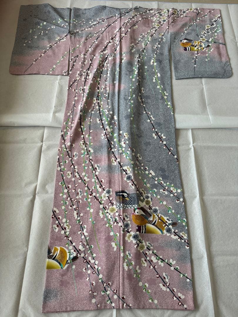 人間国宝 初代羽田登喜男 鴛鴦七羽 京友禅訪問着 一度のみ使用美品