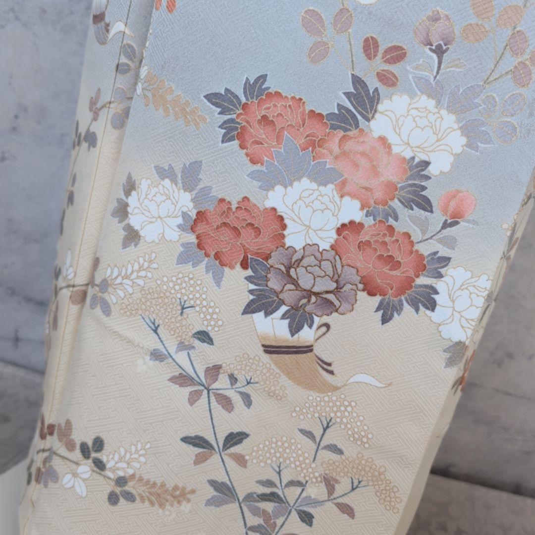 訪問着 フルセット 着物 正絹 淡い黄色 トールサイズ 比翼仕立 花金駒