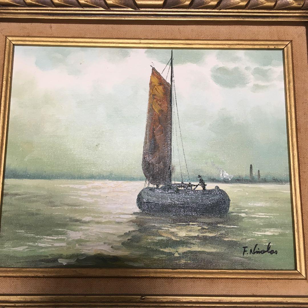 1089 絵画 油絵 F. Nicolas 帆船 - メルカリ