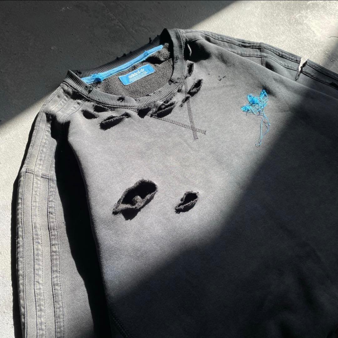 刺繍☆墨黒☆三本線☆broken grange fade boro sweat - メルカリ