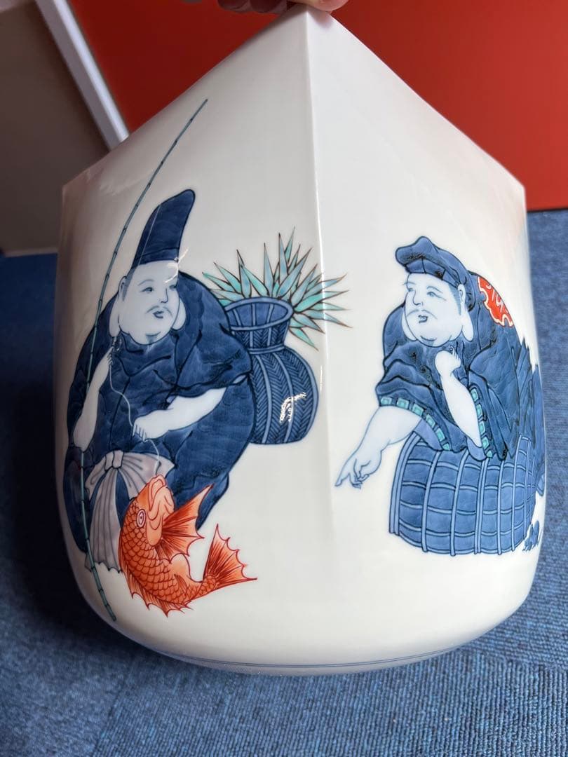 1073 藤井朱明作 色絵人物 花瓶 花生 未使用