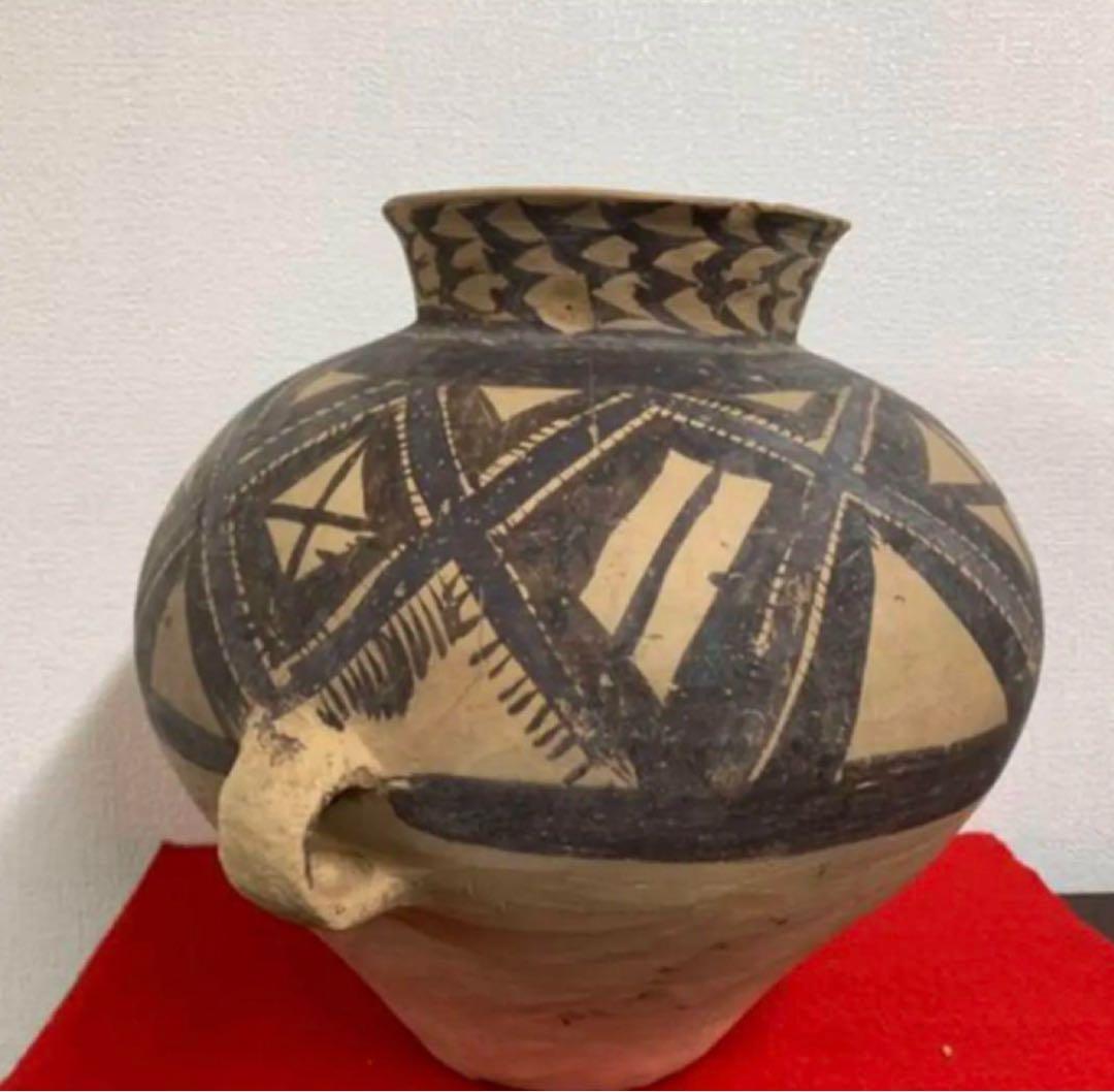 彩陶 【中国彩陶双耳大壷 アンダーソン土器/出土品】紀元前五千年 共箱