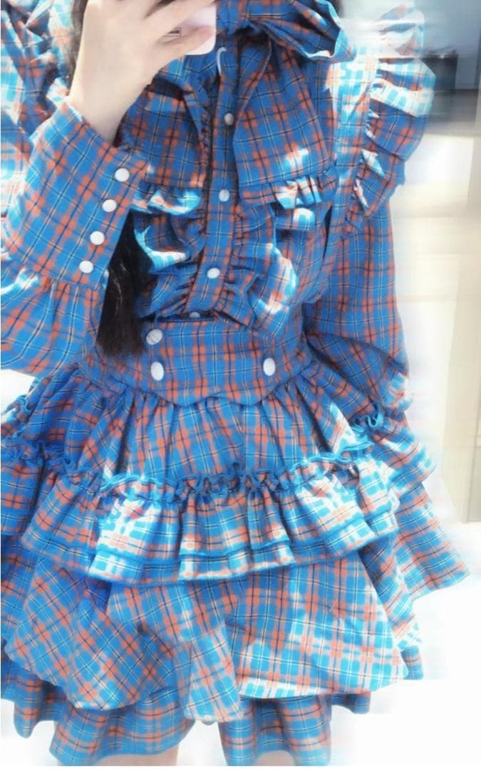 即納」CATCOCOONクラシカルドール 長袖 セットアップ 青チェック