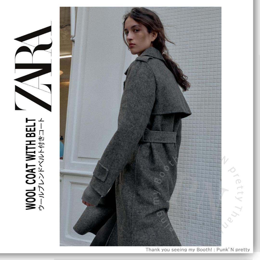 新品 ZARA ウールブレンドダブルブレストコート ベルトとループ付き M