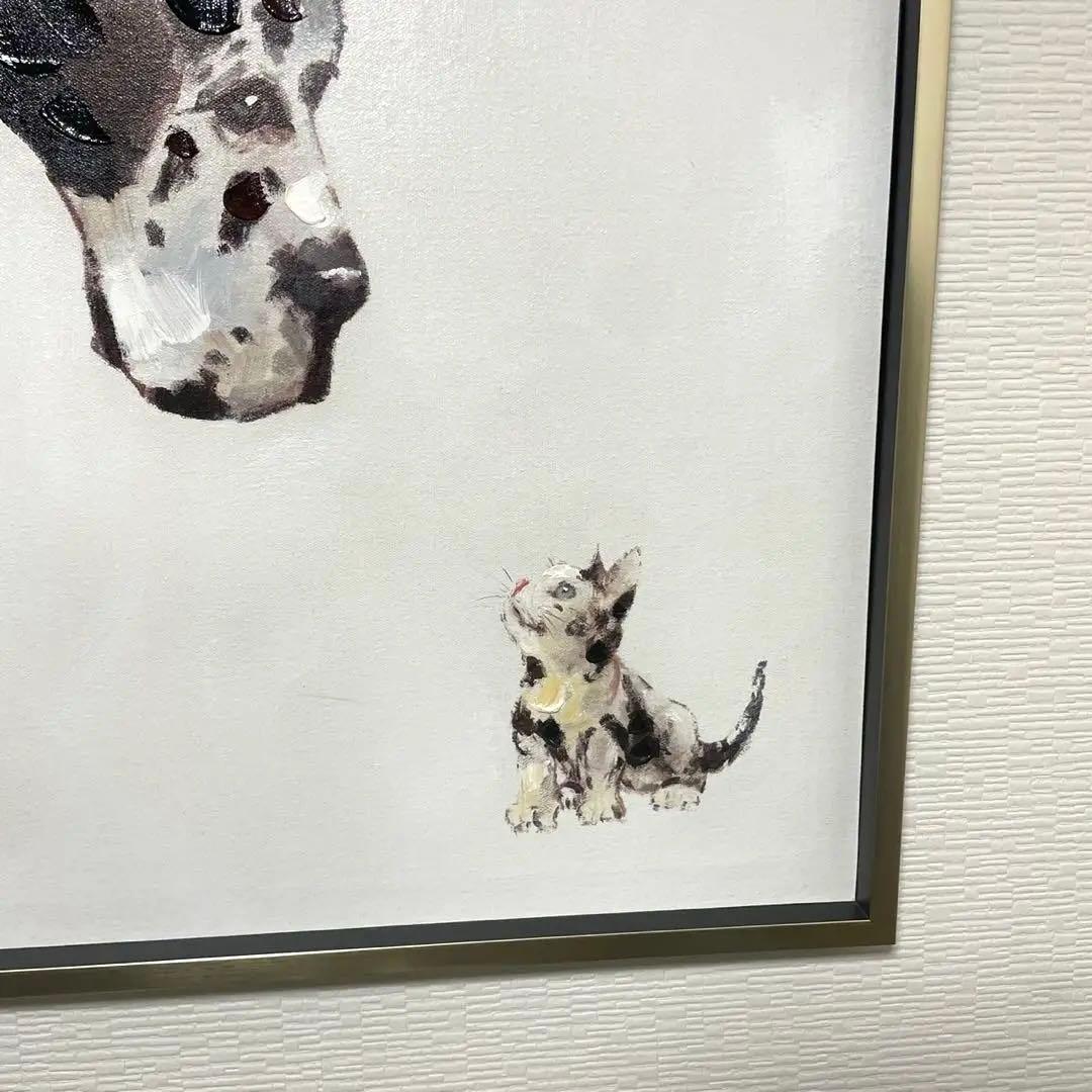 犬と猫 絵画 オイルペイントアート ベストフレンド (L) 油絵 犬と猫
