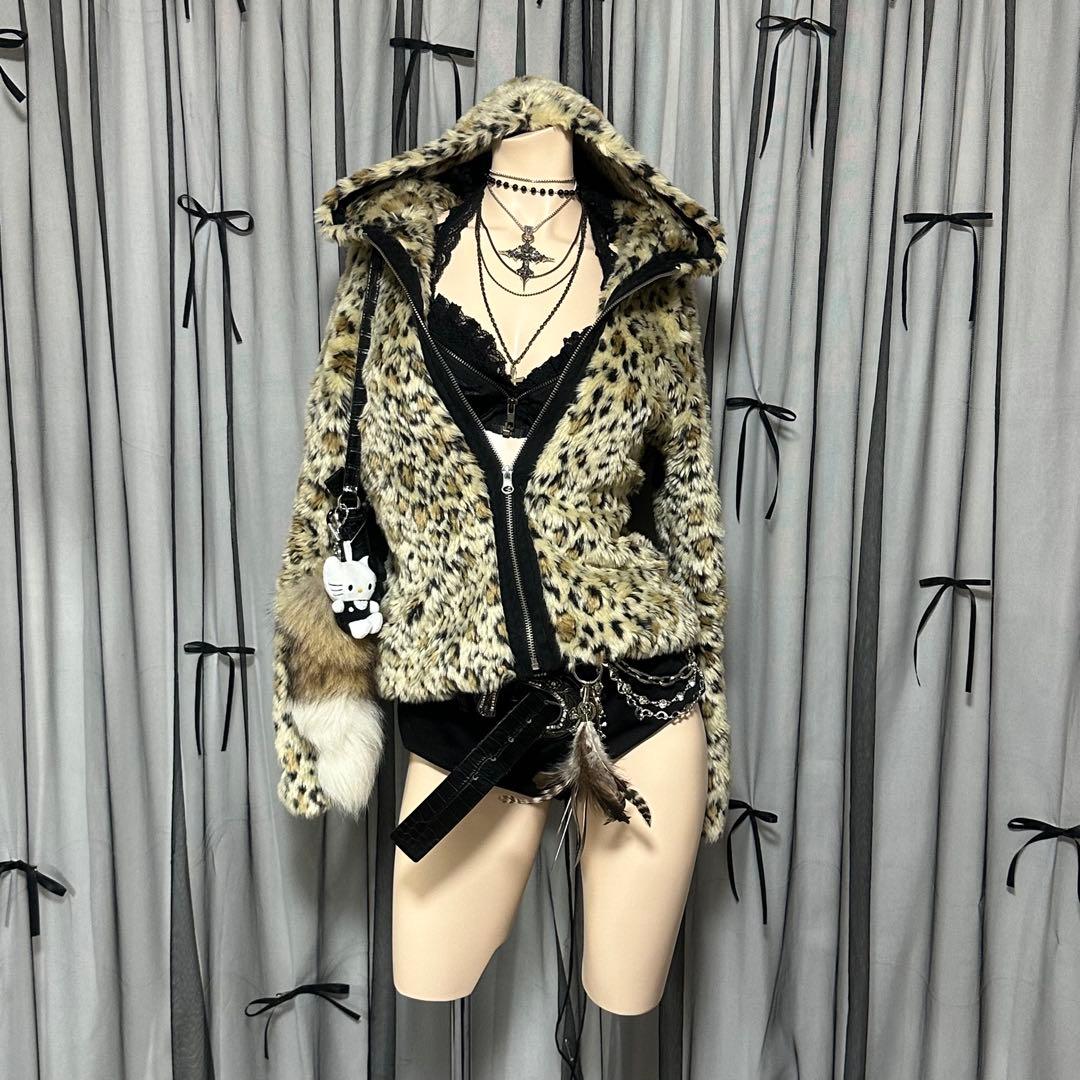 平成ギャル y2k ヒョウ柄 豹柄 ファーパーカー アウター お兄系