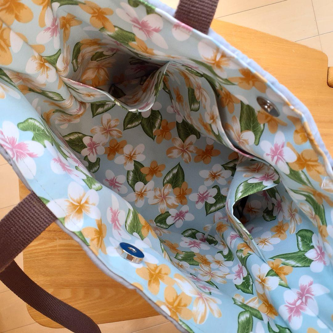 ハワイアンキルト バッグ プルメリア&ラウアエ グレー&ブルー - メルカリ