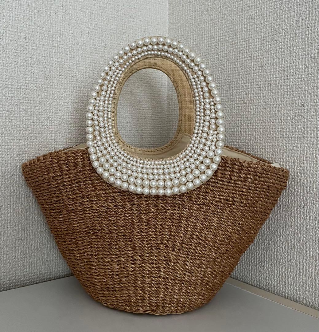 素敵に可愛いい⭐︎アナトリエ⭐︎ベージュ パール装飾 かごバッグ