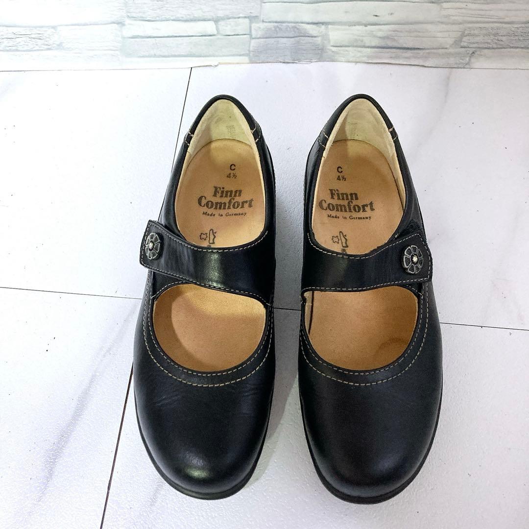 極美品 フィンコンフォート コンフォートシューズ ベルクロ 本革 黒