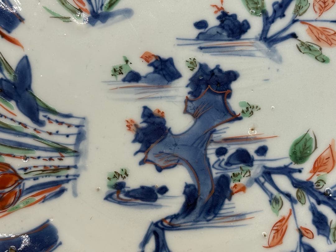 中国 明時代 南京赤絵草花捻文皿 青華五彩 共箱 アンティーク 送料込み