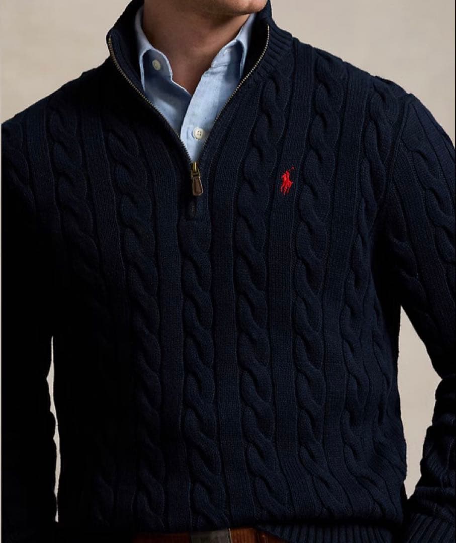 POLO RALPH LAUREN ケーブルニット ハーフジップ メンズXL 紺 - メルカリ