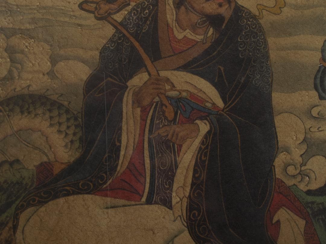 中国唐時代 敦煌莫高窟壁画 彩絵 人物像 発掘品古美術 AK1774A1-4