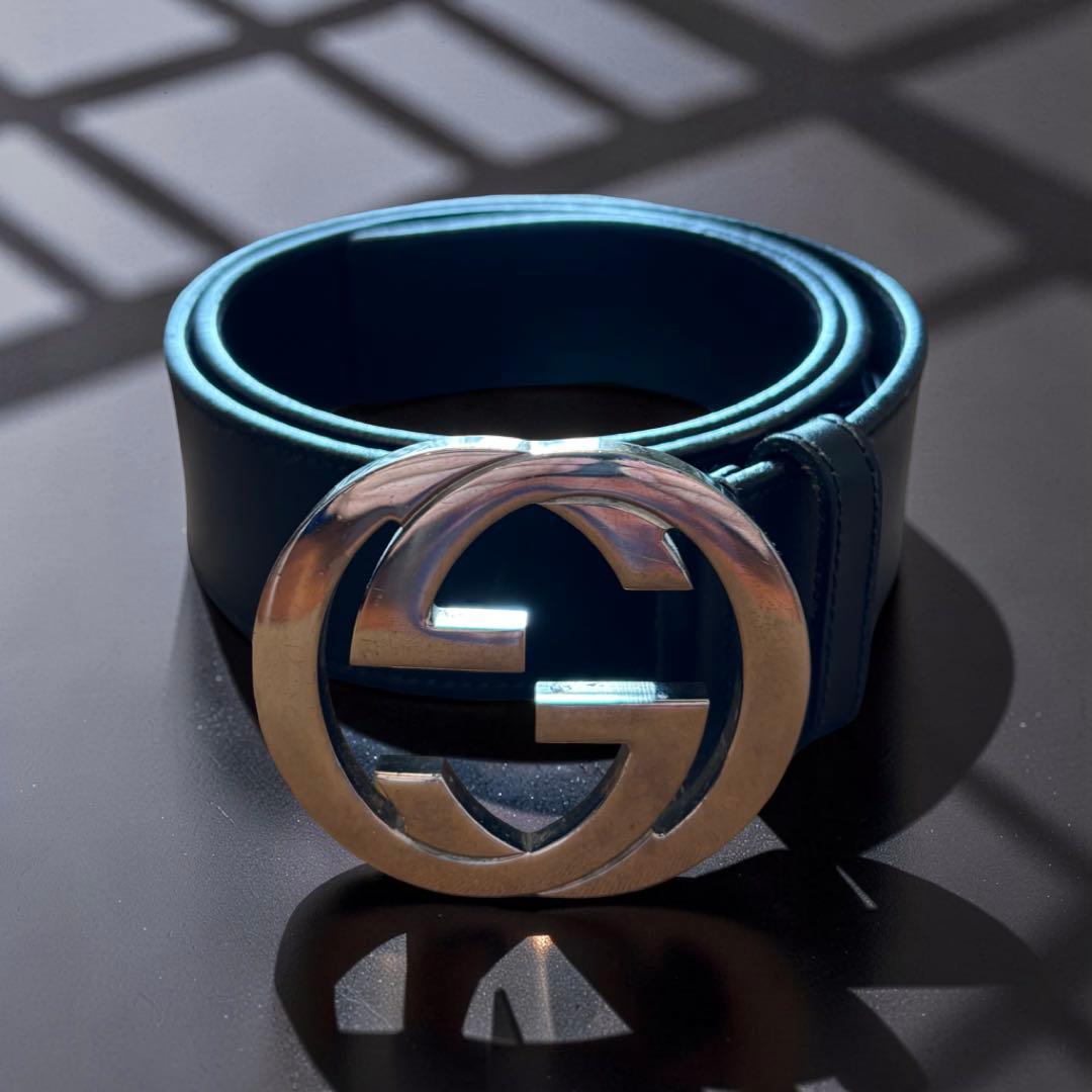 GUCCI ブラックレザー ベルト ダブルGロゴ - メルカリ
