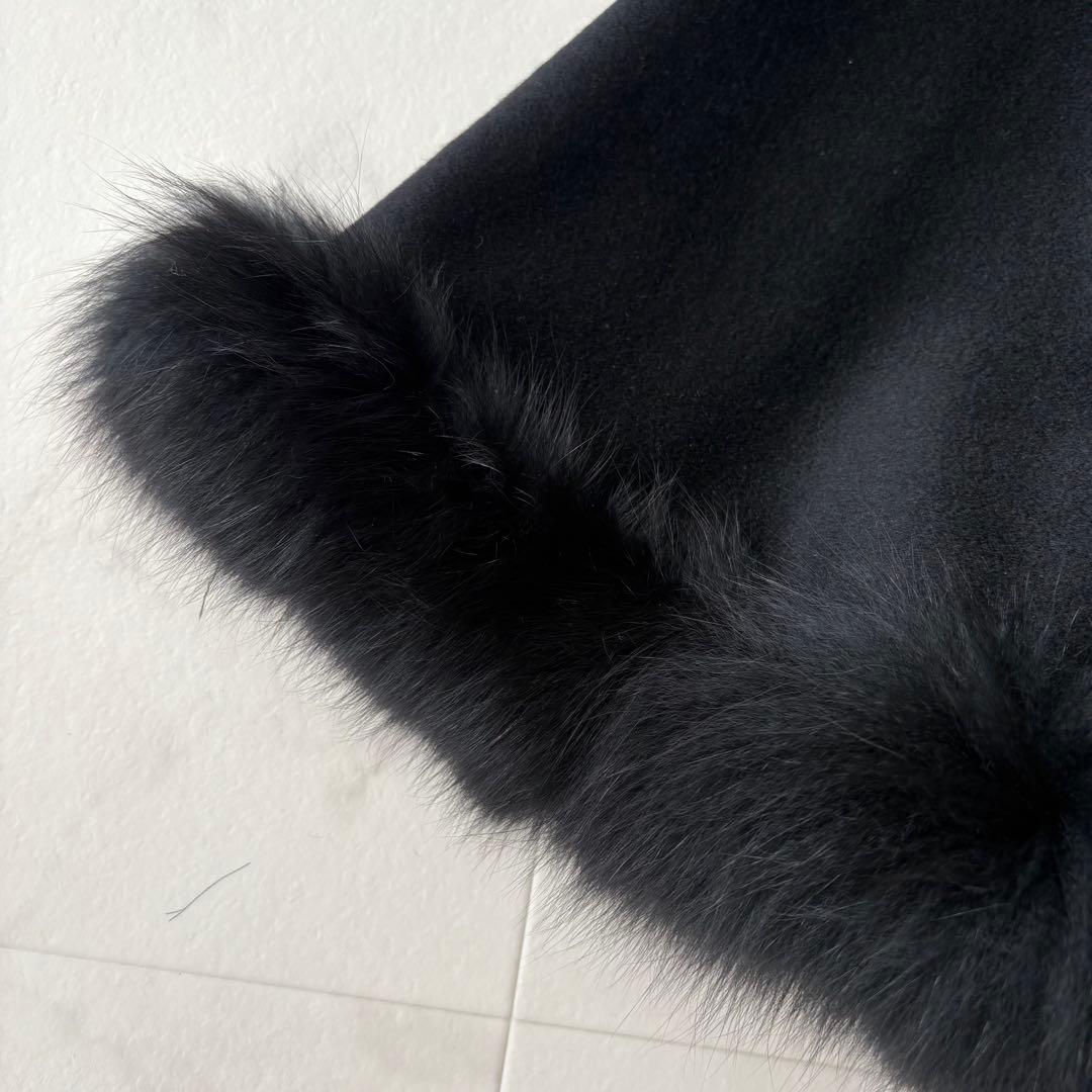 最高級✨《バルマン》カシミヤ100% フォックスファー 裏地シルク ポンチョ