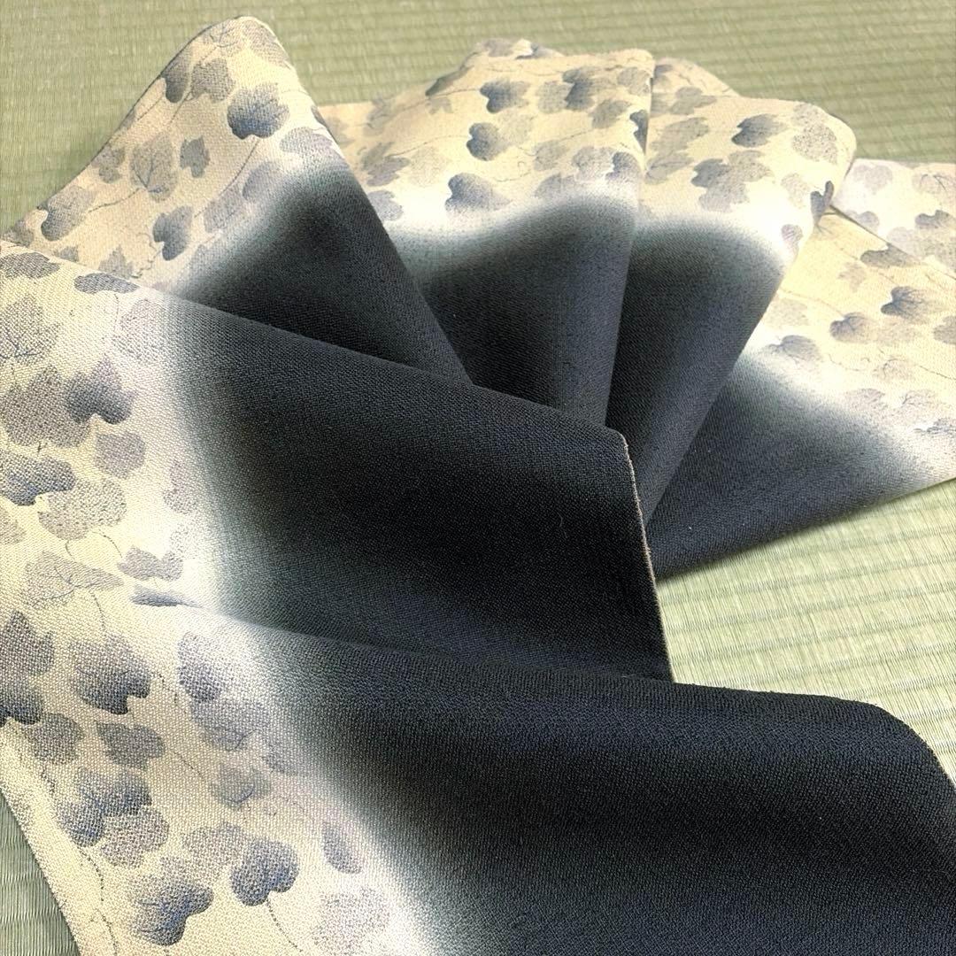 Aなるなるページ　正絹　西陣織　紬　全通袋帯《ツートンカラー葉模様》