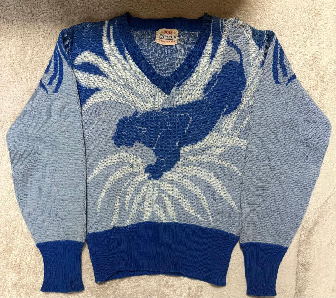 無*ー様 50s ジャガードニット　パンサー　オンブック　青　スペシャル 50s JANTZEN 