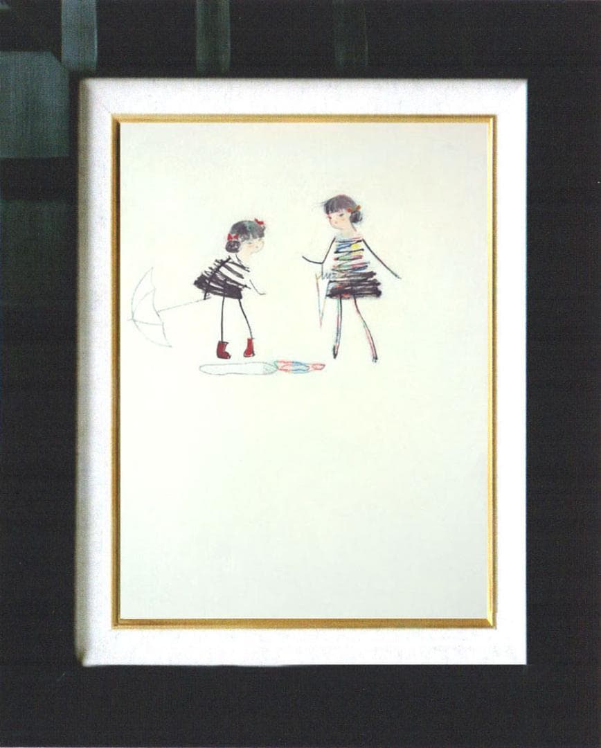 絵画インテリア 額付( 青緑＋金色の枠)油絵 F4-040314 可愛い子供