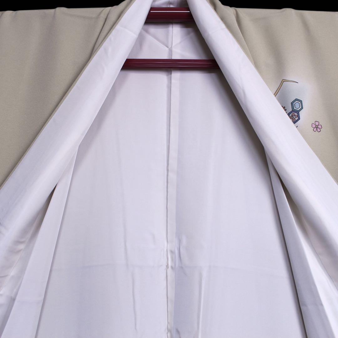 美品　読み本に十二単模様訪問着/裄69 スーパートールサイズ　ベージュ　d5