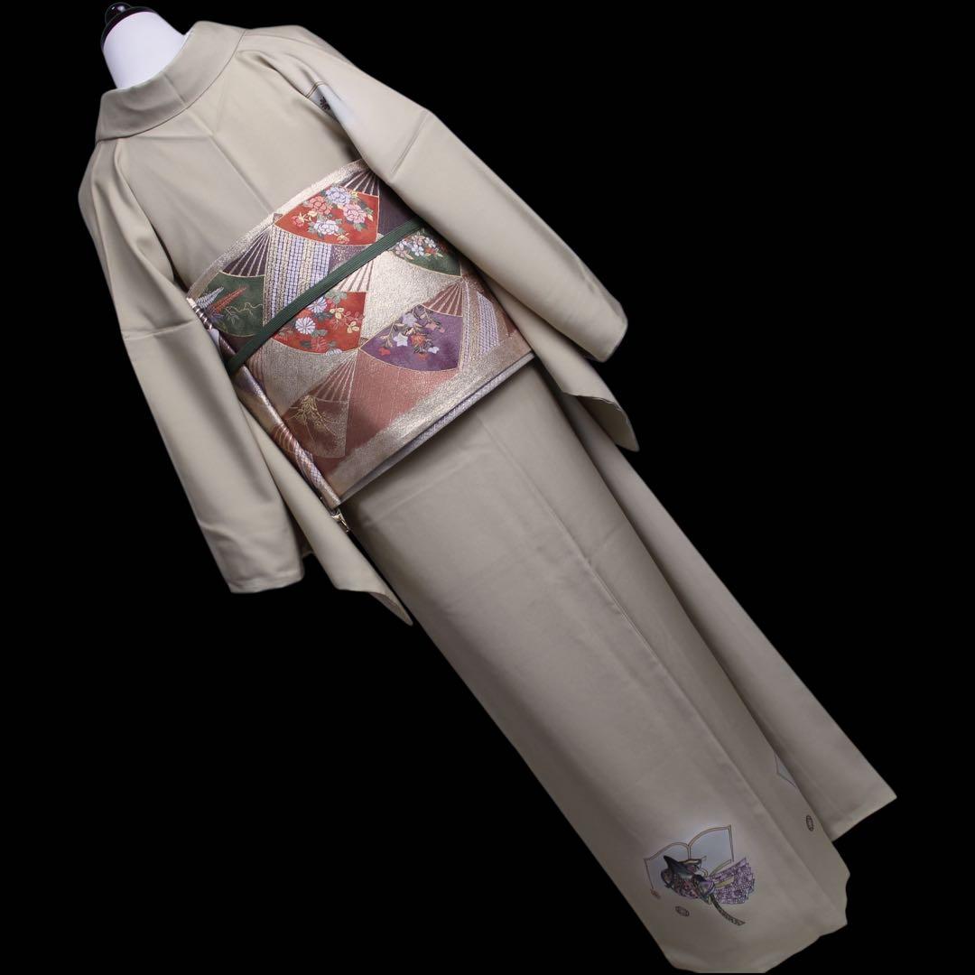 美品　読み本に十二単模様訪問着/裄69 スーパートールサイズ　ベージュ　d5