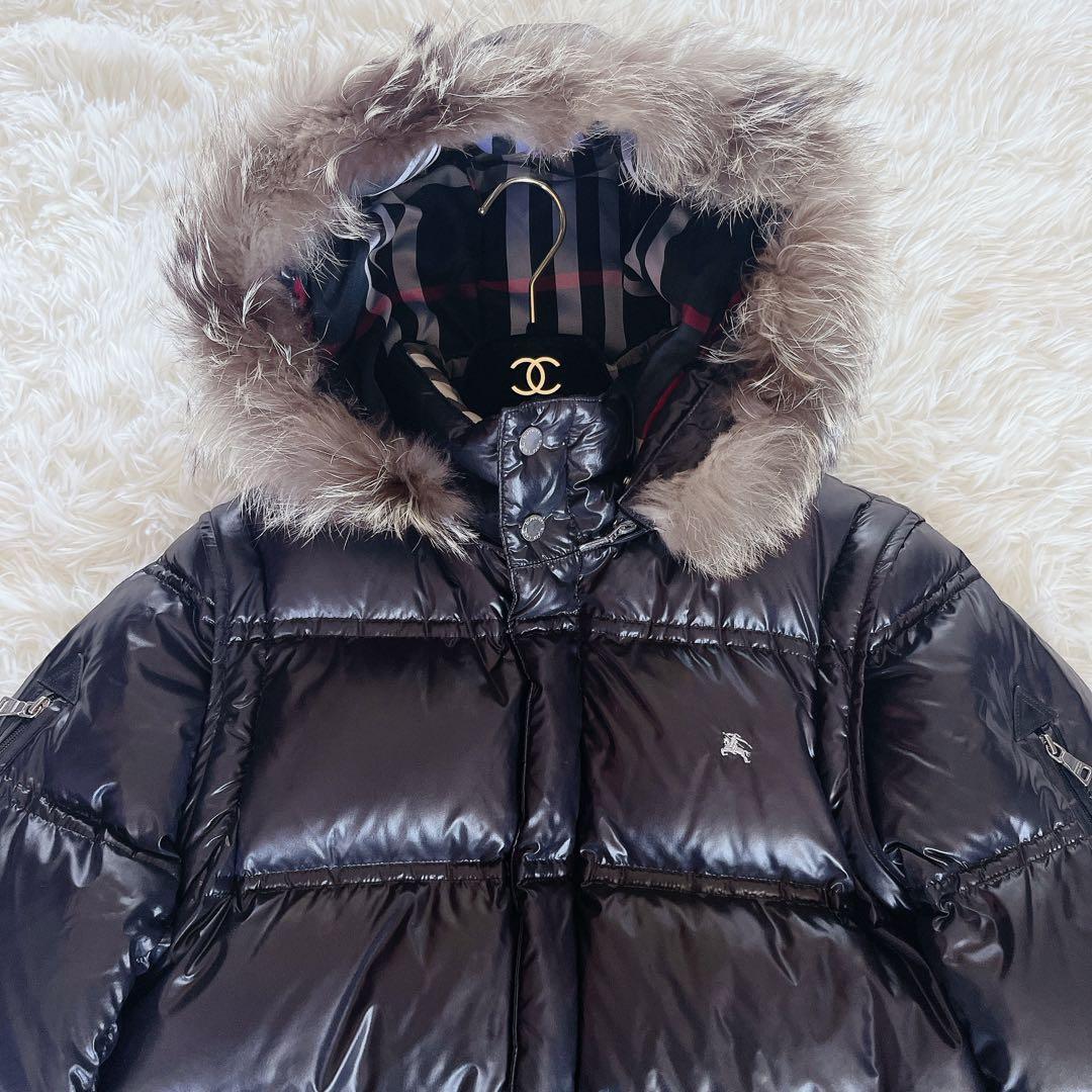 バーバリーブラックレーベル】ダウンジャケット フォックスファー 黒 L