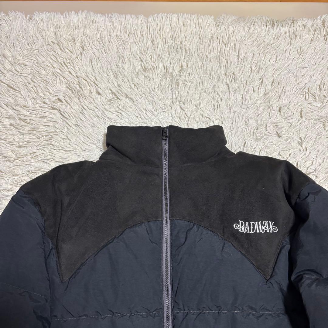 BADWAY スウェード生地 ダウンジャケット ブラック×ネイビー L - メルカリ