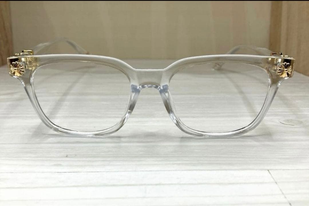 伊達メガネ クロスデザイン サングラス Y2Kゴールド クリア クロム