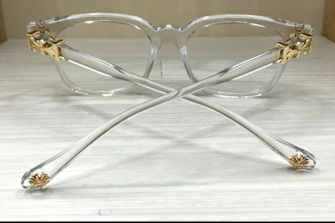 伊達メガネ クロスデザイン サングラス Y2Kゴールド クリア クロム