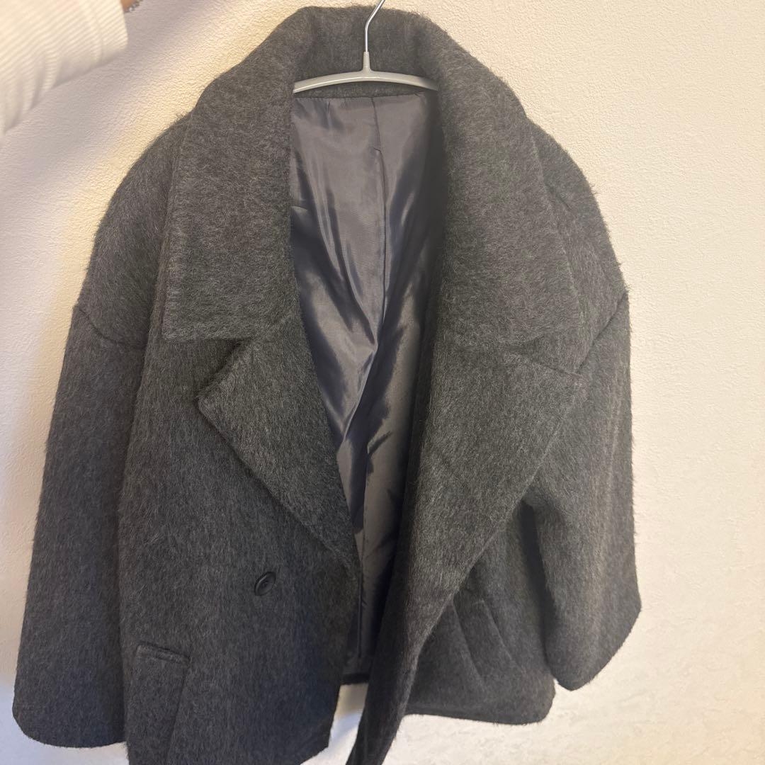 グレー ウール混合 ピーコート ダブルブレスト - メルカリ