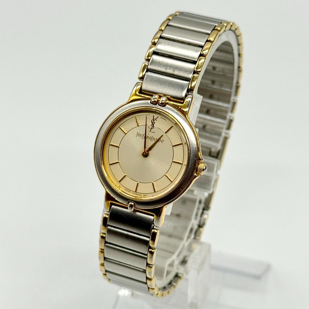 稼働品 YSL イヴサンローラン 腕時計 ゴールド文字盤 クォーツ 2針
