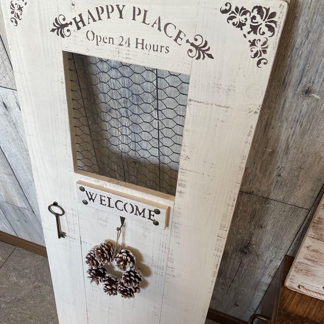 ホワイト リース付き 扉風 オブジェ 木製 ウェルカムボード ハンドメイド