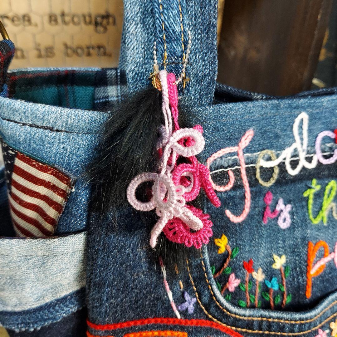 刺繍デニムバック No.641 デニムリメイク 刺繍バック チューリップバック